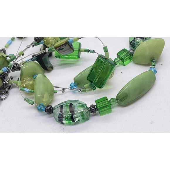 Vintage Beaded Necklace Multi2 Strand Lucite Glass Shell Jewelry RARE Green - Picture 8 of 12